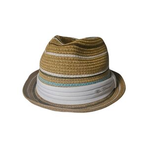 BEN SHERMAN Tan Straw Striped Band Trilby Fedora | SZ S/M